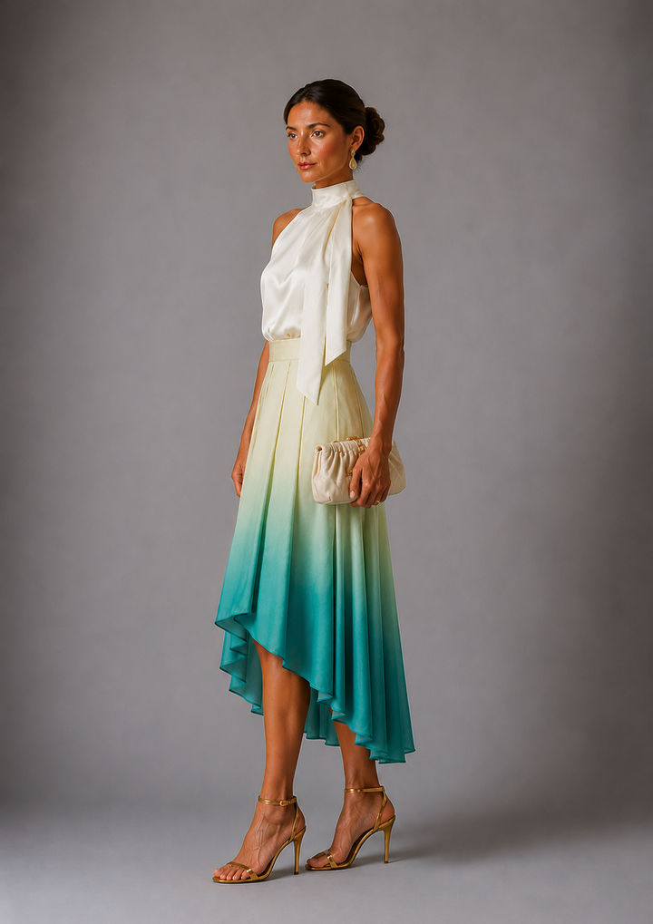 High low ombré satin skirt