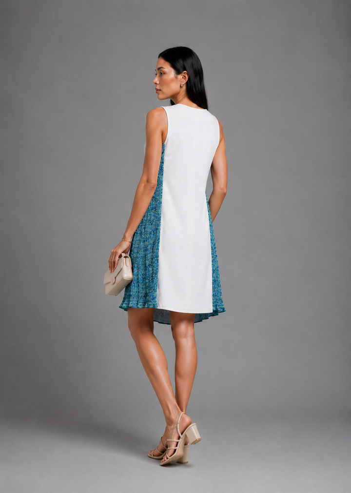 White & blue pleated dress