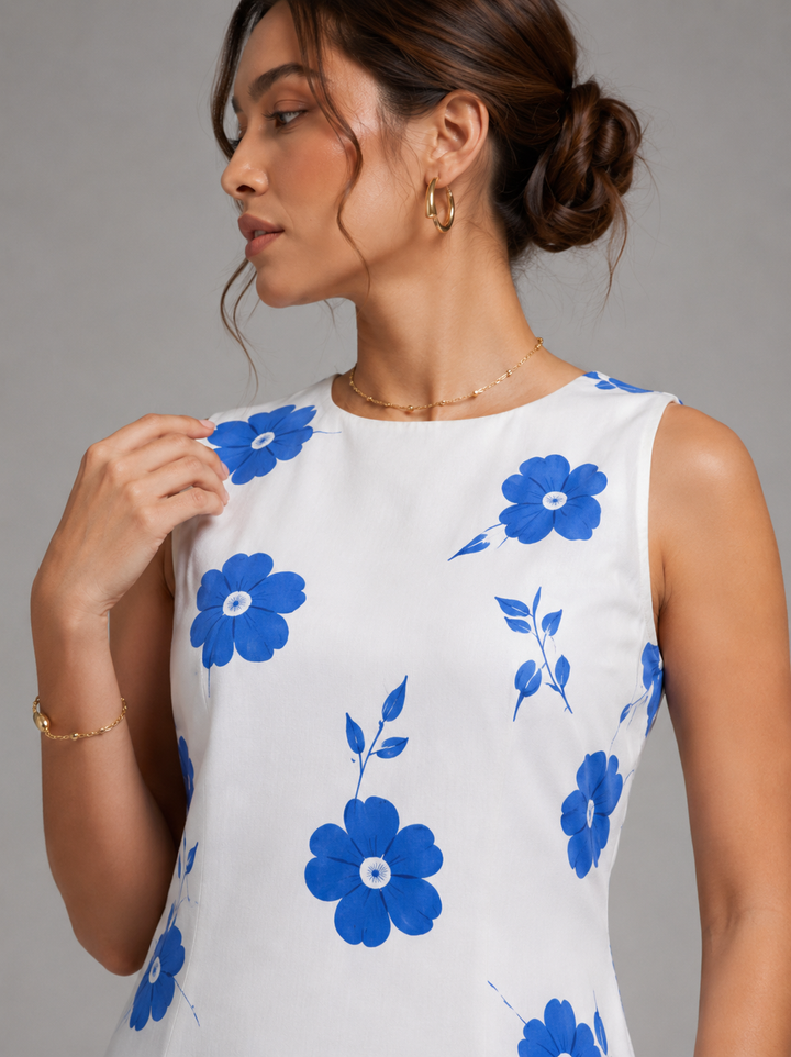 Blue printed linen dress