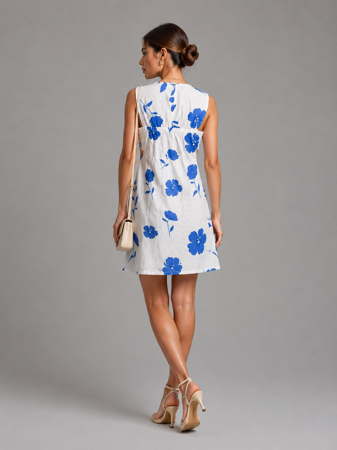 Blue printed linen dress