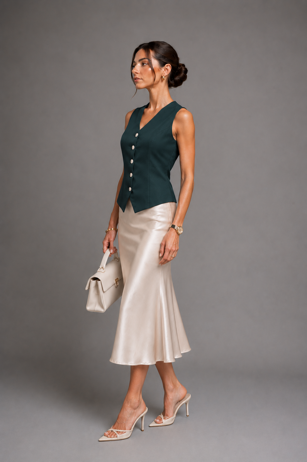 Green V neck waistcoat