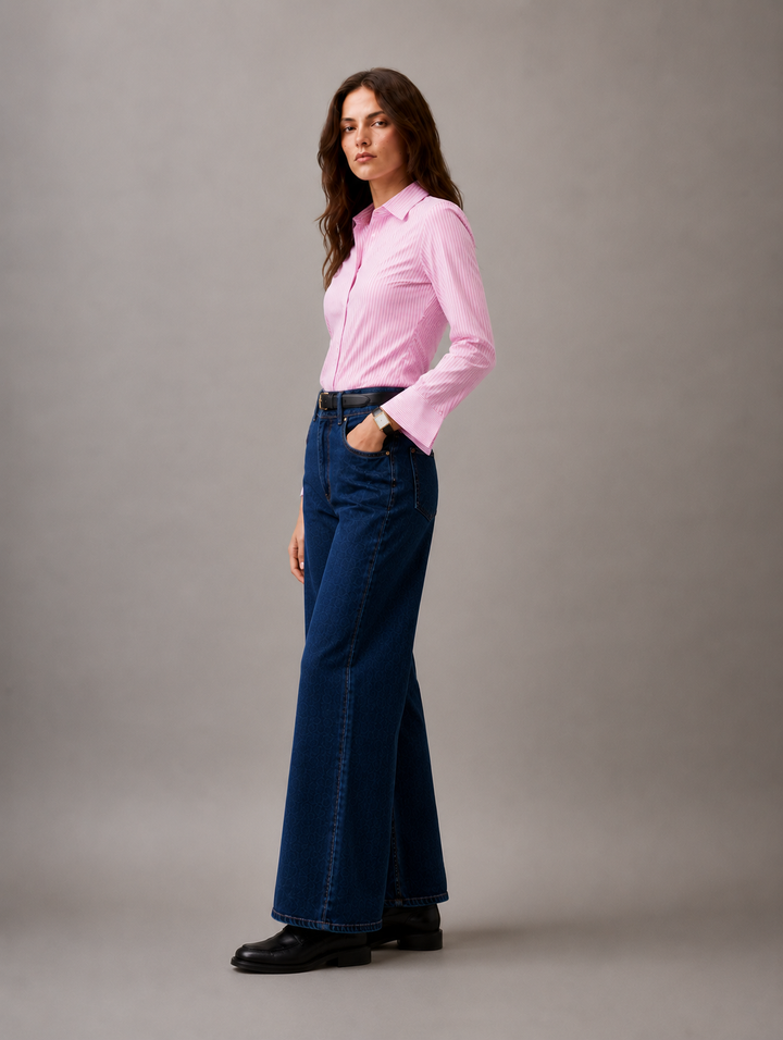 Pink striped back tie up shirt