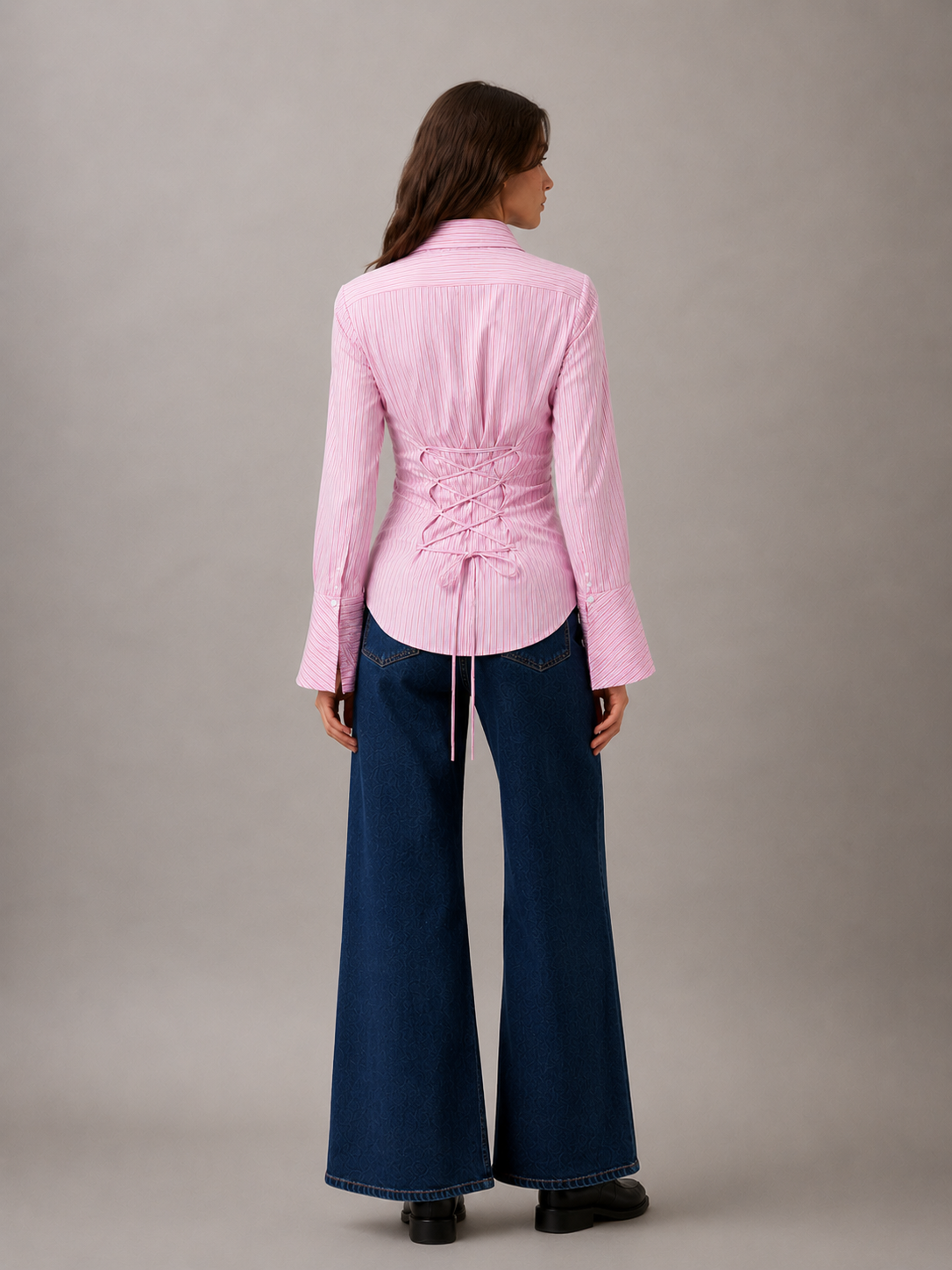 Pink striped back tie up shirt