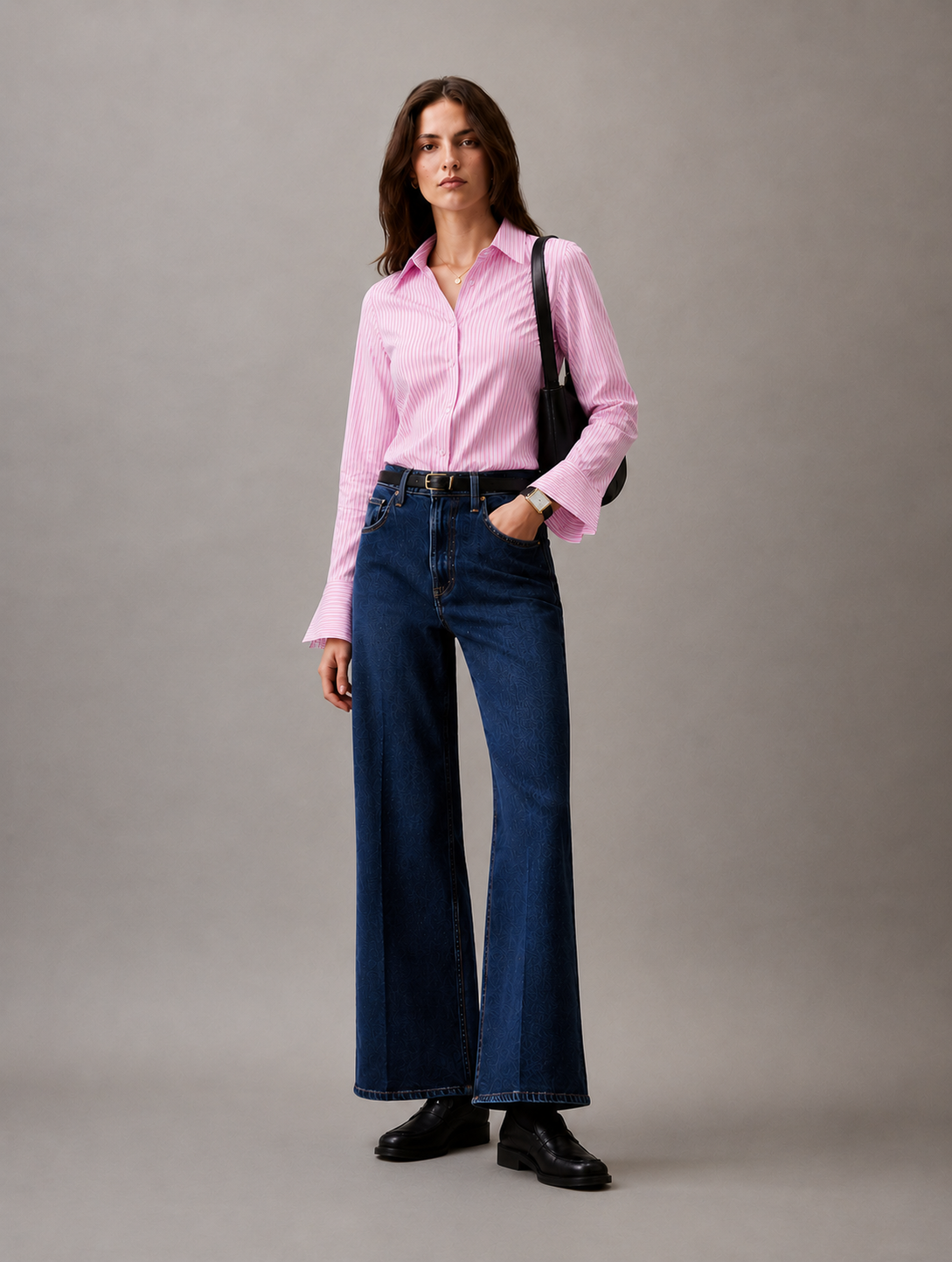 Pink striped back tie up shirt