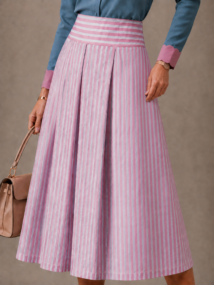 Pink stripped box pleated skirt