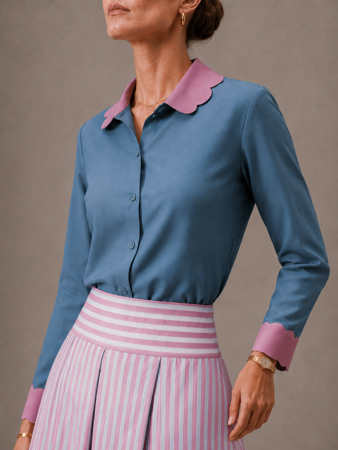 Scalloped shirt blue