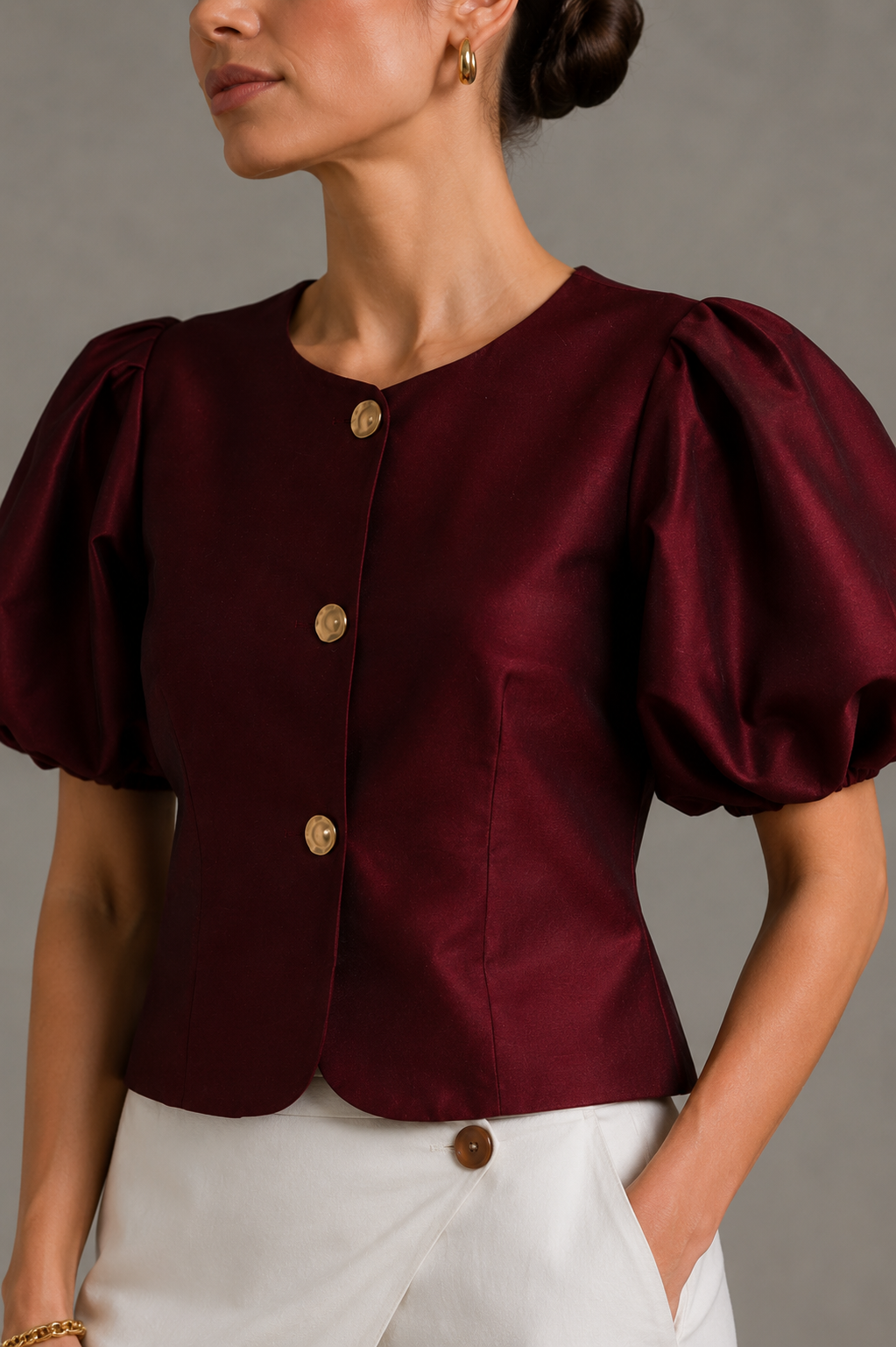 Women’s Puff Sleeve Top - Maroon