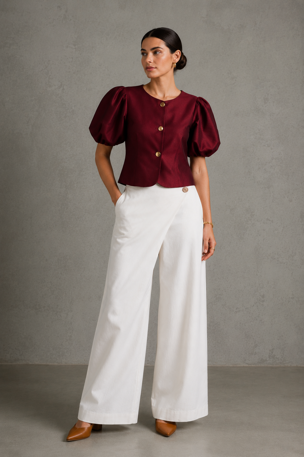 Women’s Puff Sleeve Top - Maroon