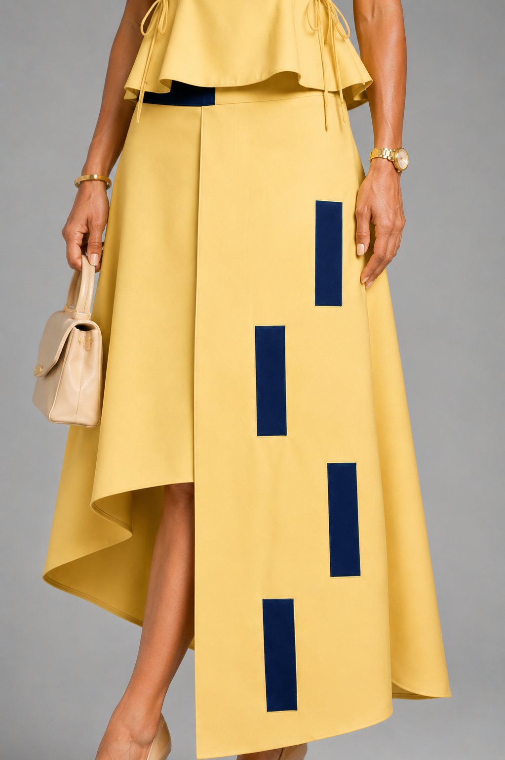 Yellow & navy block skirt