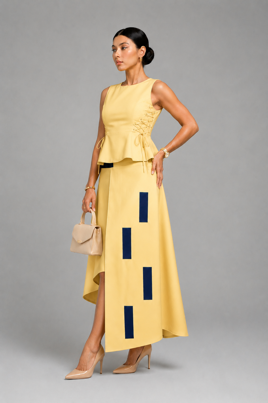 Yellow & navy block skirt