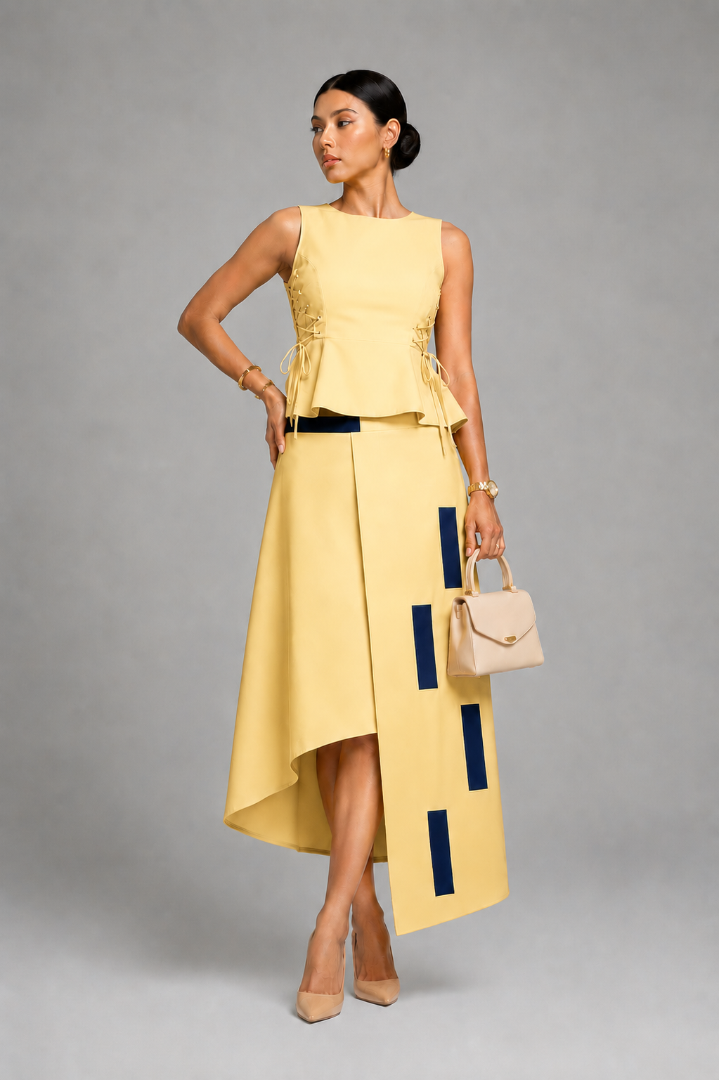 Yellow & navy block skirt